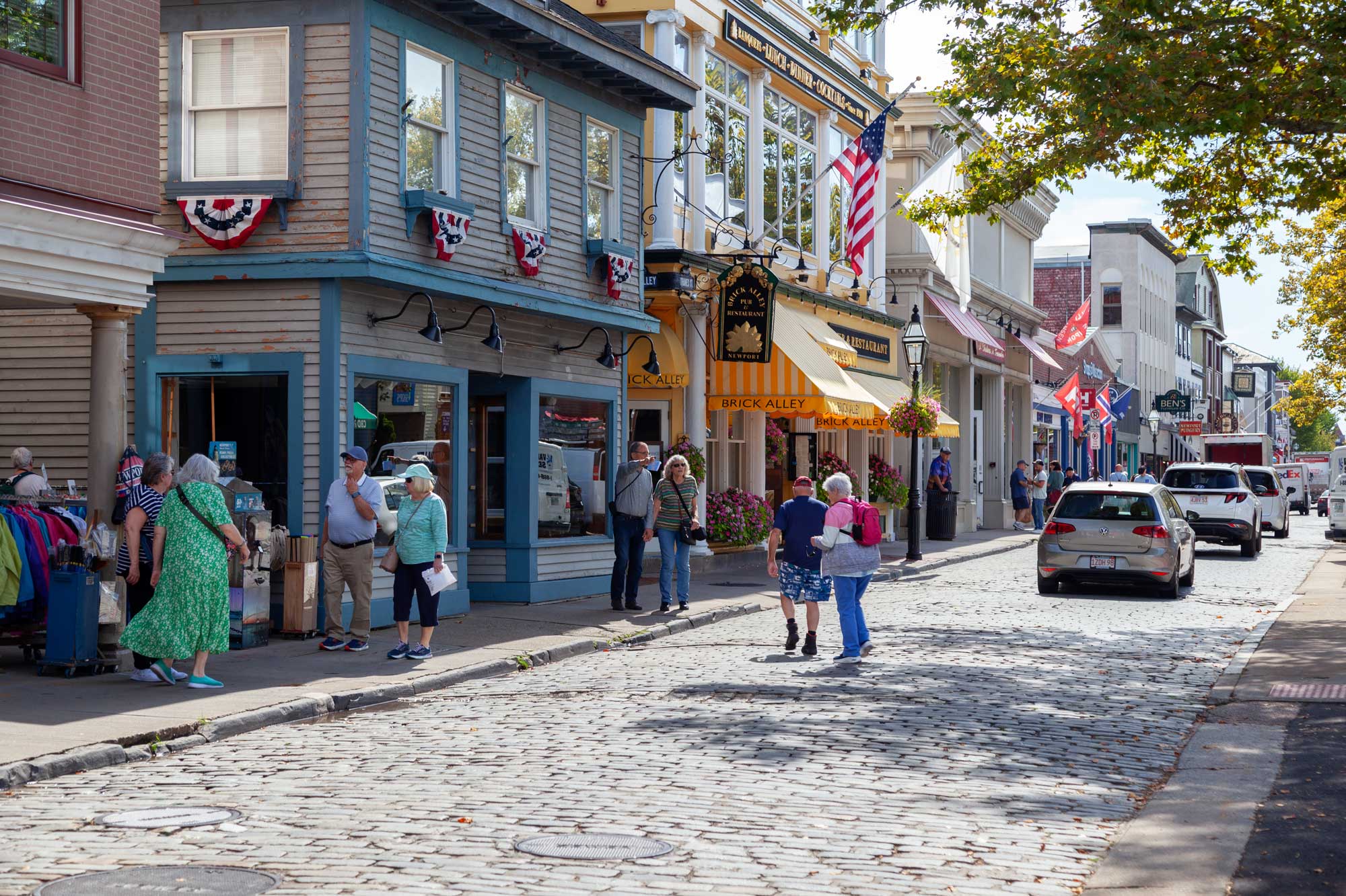 shops on cobbled street