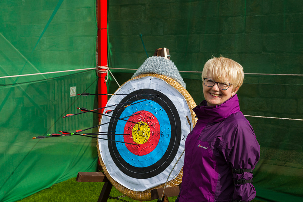 pat near the archery target at alnwick castle